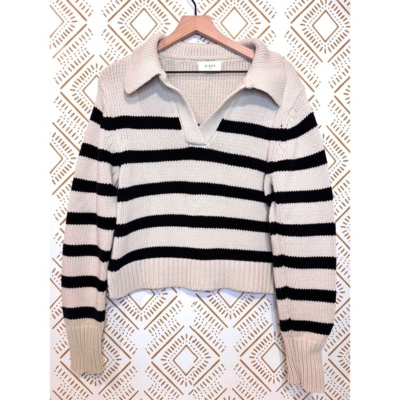 DISHH Striped Collared Knit Polo Sweater XS Wool Blend Preppy Winter Pullover - Picture 2 of 11